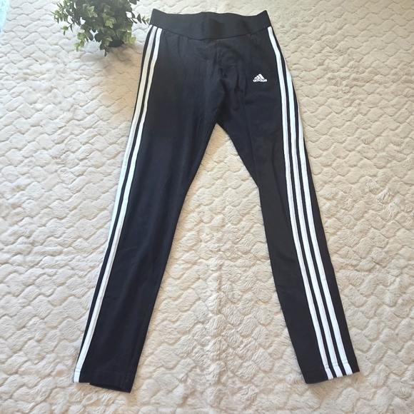 Adidas Black & White Striped Skinny Straight Legging Pants, Size Small - Picture 1 of 6